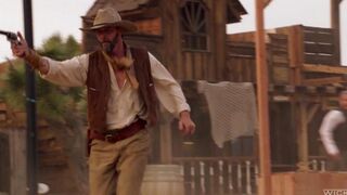 The cowboy punished the girl but licked her clitoris with passion