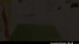 A young sporty brunette gets fucked on the couch while listening to music