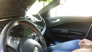 The pretty girl started to suck cock right in the car
