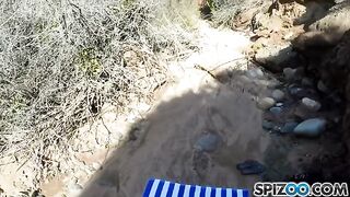 A sexy girl Jessica James has sex with a guy in nature