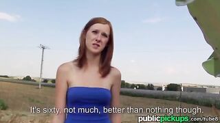 Redhead in the hay, wild outdoor sex