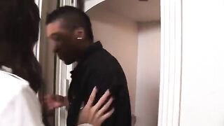 Dark-skinned woman fucked her juicy ebony pussy by a bed