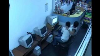 A girl shows her wet pussy using a webcam in the internet cafe