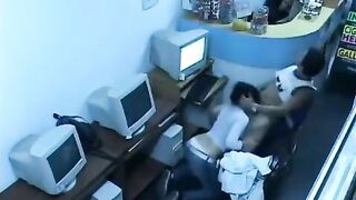 A girl shows her wet pussy using a webcam in the internet cafe