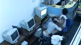 A girl shows her wet pussy using a webcam in the internet cafe