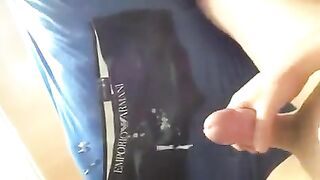 The guy masturbates his dick, but no sperm comes out with effort