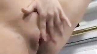 A man made cumshot right on the pregnant belly