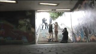 A girl was tied up and fucked harshly right on the street, in public