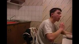 A cancer woman fucked in the kitchen by her son