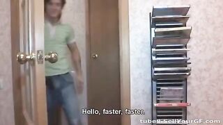 A young man shoots amateur porn with a girl with small boobs