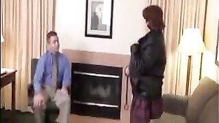 The fat woman is satisfying her boss’s desires