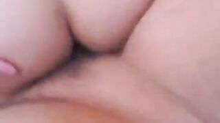 First person creampie sex with a sexy brunette in stockings