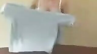 A chick with big milk is giving a master class
