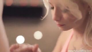 Blonde beauty got her pierced tongue during the blowjob session