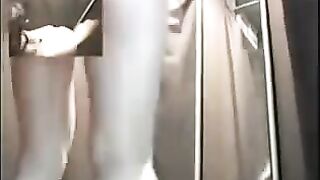Hidden camera in the changing room of an underwear store, intimate moment caught