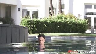 The hot brunette has sex right in the swimming pool