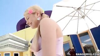 A blonde girl sucks a dick of her new friend in POV
