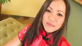 Two guys fuck exotic Korean beauty in a steamy threesome