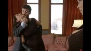 The husband punishes his wife and maid in a rough BDSM style