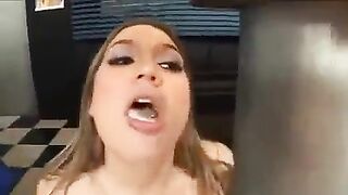 A cum shot after a deep blowjob with a huge buffer