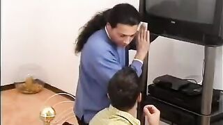 Fixing the TV led to a threesome with two guys