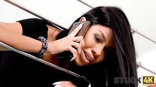 A hot busty Latina gets stuck and a horny guy takes advantage