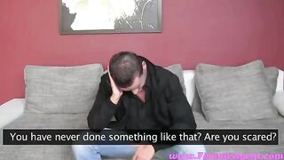 A chick forced the guy to do a blowjob at the casting couch