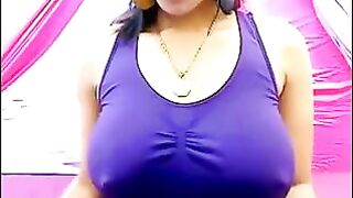 Braless and T-shirt excited with puffy nipples