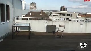 Babe with big beautiful tits has sex on the roof in HD quality
