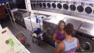 A lucky guy hooked Dillion Harper in the laundry, a steamy Brazzers scene