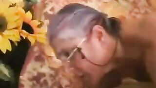 A man had sex with a gray-haired woman in black stockings