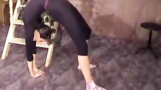 The flexible gymnast has excellent stretching skills, which she uses for more