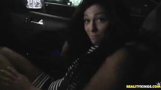 Pervert dude cum on face of sleeping brunette beauty