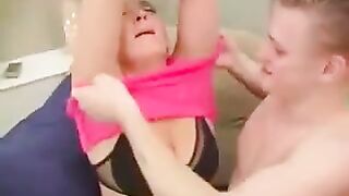 The man fucked his mom or grandmother in a chair, it is incest