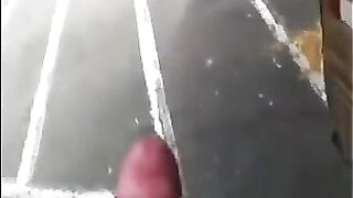 The guy masturbates in the street, showing his balls to everyone