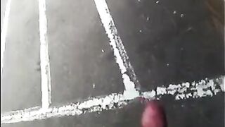 The guy masturbates in the street, showing his balls to everyone