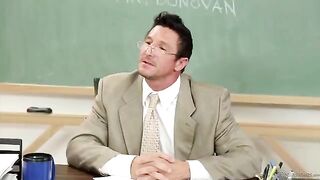Student babe sucks her teacher’s hard cock to get good mark