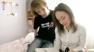 A hot entertaining session with a classmate at home after classes