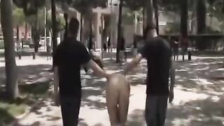 Group sex with hot guys and girls in public place