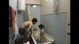 A hot sister has sex with her brother in the bathroom, hidden camera captured it all
