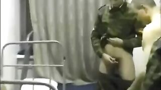 A chick was fucked by soldiers in the crowd right in the barracks
