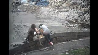 The guy shoots sex with a girl on the street without permission