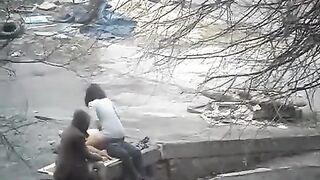 The guy shoots sex with a girl on the street without permission