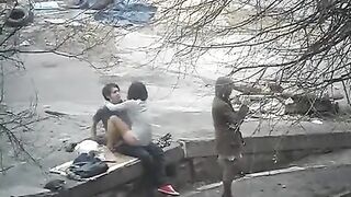 The guy shoots sex with a girl on the street without permission