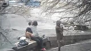 The guy shoots sex with a girl on the street without permission