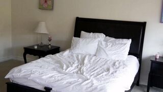 Two delicious blondes have gentle sex in the bedroom