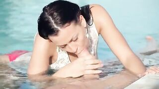 Russian beauty has sex in the pool, showcasing her sensual side