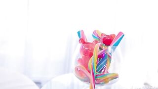 Rubber suit, powerful vibrator and shaved pussy in motion