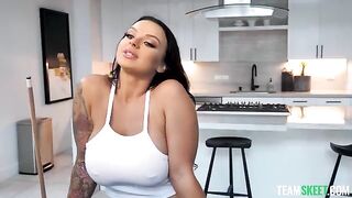 Shooting balls for boob shots with a stunning brunette, showcasing her allure