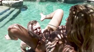 The girl pulled the guy out of the water and tried to revive him by sucking his cock
